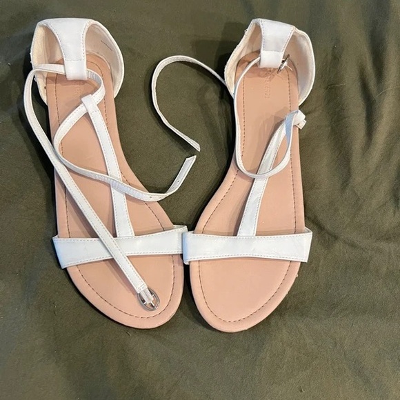 Shoes - Women’s White Strappy Ankle-Tie Sandals